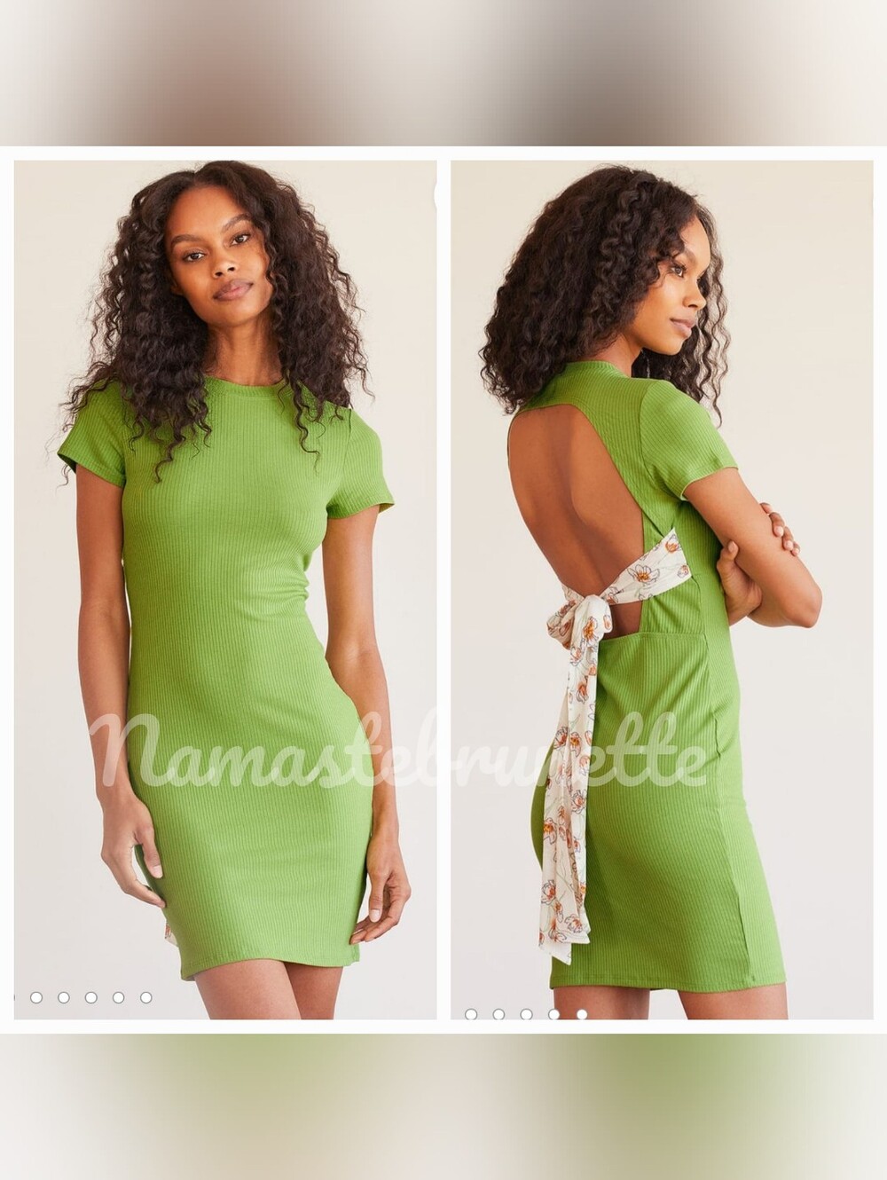 Nwt Lulu's Lime Green Ribbed Tie-Back Bodycon Mini Dress